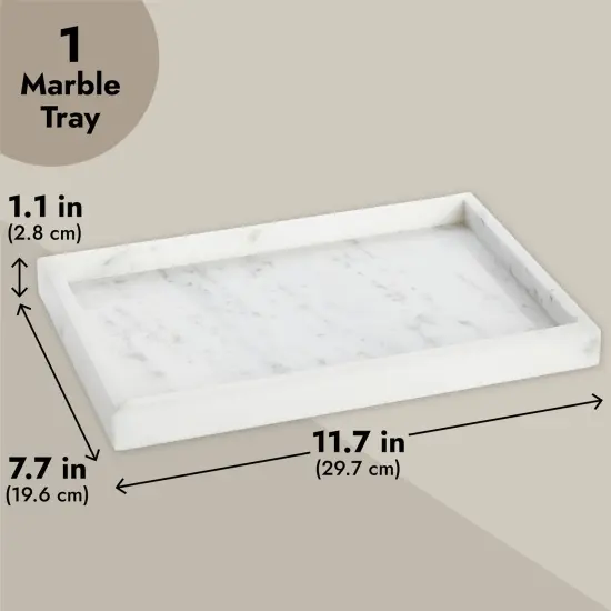 Juvale Large Marble Vanity Tray For Jewelry, Cosmetics, Candles, Lotion, Shampoo, and Perfume, for Dresser and Bathroom, Natural Veining (11.7x1.1x7.7 in, White) {4}