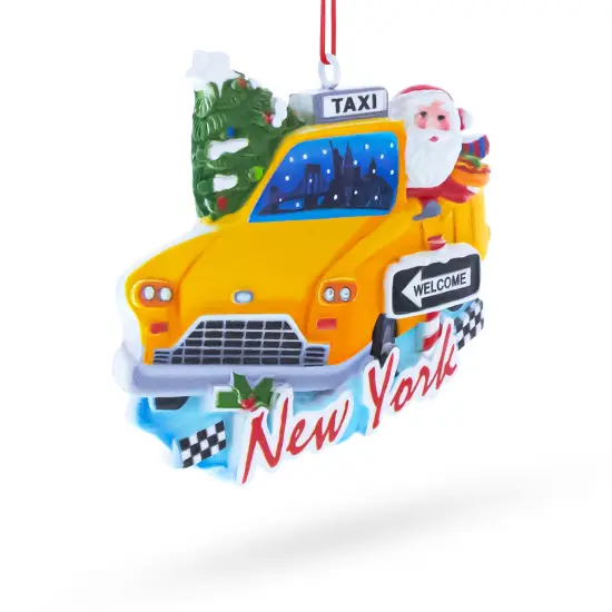 New York Taxi with Santa and Christmas Tree Resin Christmas Ornament {3}