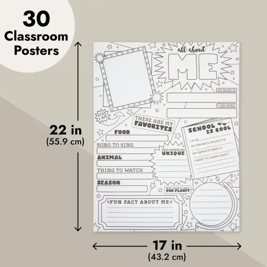 30 Pack Kids All About Me Classroom Posters for Kindergarten, Elementary School Students (17 x 22 In) {6}