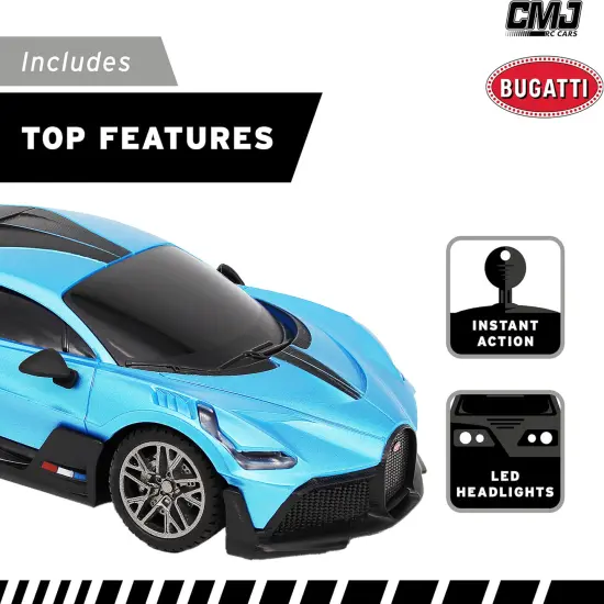 CMJ RC Cars: Bugatti Divo - Blue - 1:24 Scale, Remote Control Radio Vehicle, 2.4 Ghz, LED Headlights, Indoor-Outdoor Racing Toy, Licensed Model {7}