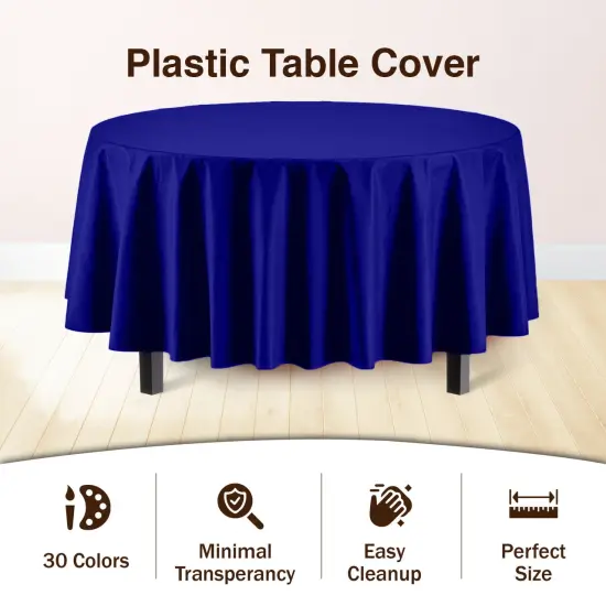 Exquisite Disposable Round Plastic Tablecloths &ndash; 12 Pack 84" Disposable Table Cloths &ndash; Indoor/Outdoor Party Tablecloth &ndash; Round Plastic Table Cover for Events & Party Supplies Navy {2}