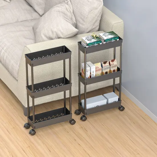 Tier Rolling Cart with Wheels,Slim Storage Cart,Narrow Storage Cabinet,Under Desk Storage,Rolling Utility Cart Storage Organizer for Office Bathroom Kitchen Laundry Room Narrow Places, Black {5}