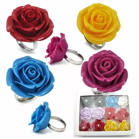 Kitcheniva 6 Pcs Women Girl Stainless Steel Plastic Flower Ring {1}