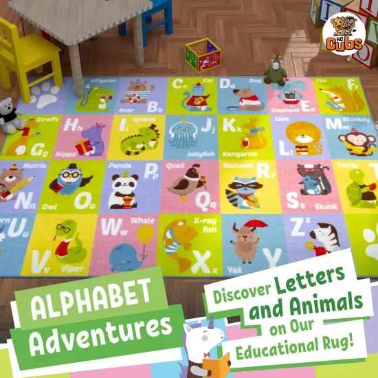 KC Cubs: Educational Rug: ABC Alphabet Animal - 3x5' Playmat - Interactive Letter Learning, Activity Area Carpet, Bedroom-Classroom, Baby-Toddler-Kid {3}