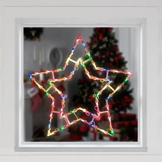 Northlight Lighted Star Christmas Window Silhouette Decoration - 16" - Multicolor Lights White {4}