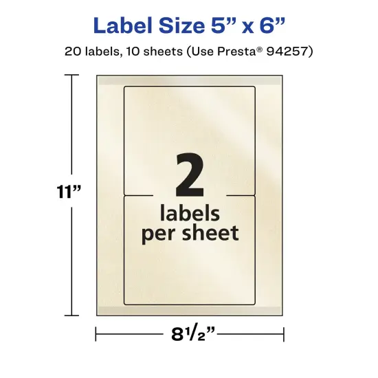 Avery Pearlized Ivory Rectangle Labels with Sure Feed Technology, 5" x 6" {5}