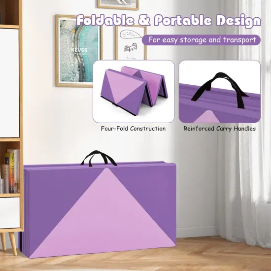 8 Feet PU Leather Folding Gymnastics Mat with Removable Zippered Cover and Hook and Loop Fasteners Pink & Purple {6}