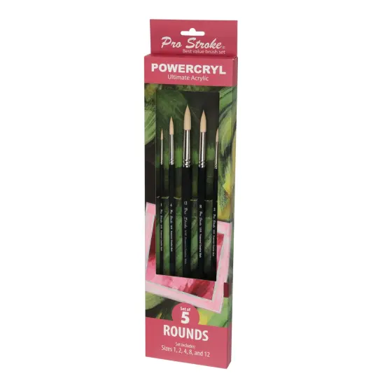 Creative Mark Pro-Stroke Powercryl Acrylic Paint Brushes - Rounds Value Set of 5, Synthetic Paint Brushes for Artists, Seamless Nickel-Plated Ferrules, Matte Black Wooden Handle, Soft-Touch Grip {6}