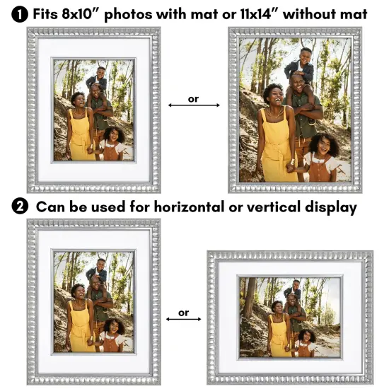 Americanflat 11x14 Picture Frame with Decorative Inner Mat Accent - Use as 8x10 with Mat or 11x14 without the Mat - Statement Frame with Shatter-Resistant Glass {4}