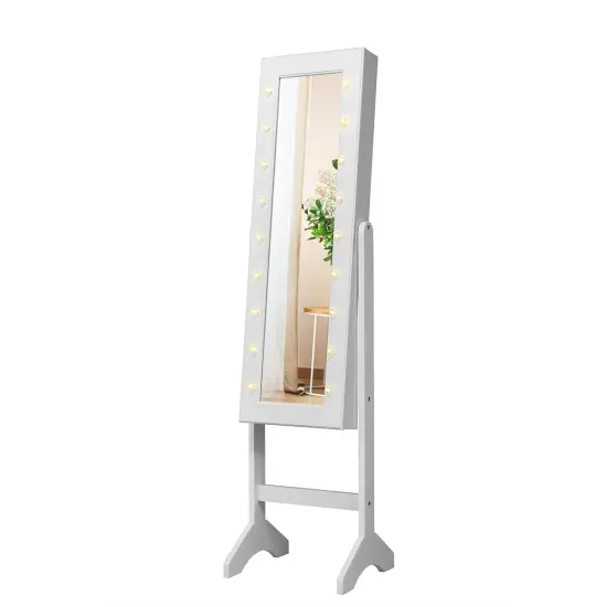 Costway Mirrored Jewelry Cabinet Organizer w/18 LED lights White {1}