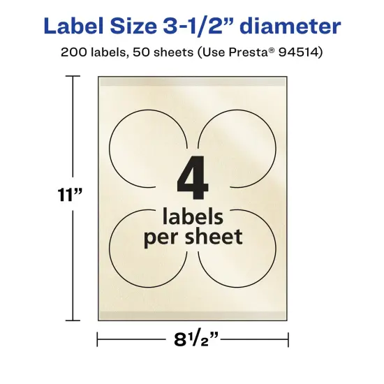 Avery Pearlized Ivory Round Labels with Sure Feed Technology, Print-to-the-Edge, 3.5" diameter {5}