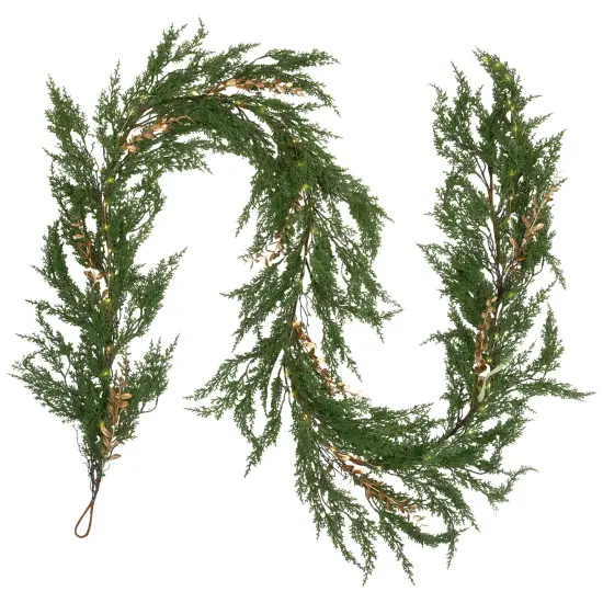 Northlight Real Touch&trade; Pre-Lit Cedar Pine Artificial Christmas Garland - 10' - Warm White LED Green {3}