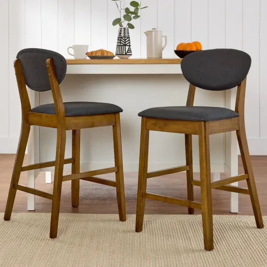 Best Choice Products 2-Piece Mid-Century Modern Wood and Upholstered Counter Height Bar Stool Set Walnut/Charcoal {2}