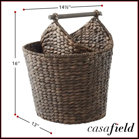 Casafield Toilet Paper Roll Storage Basket with Magazine Holder, Woven Water Hyacinth Wicker Bathroom Bin for Bath Tissue and Toiletries {3}