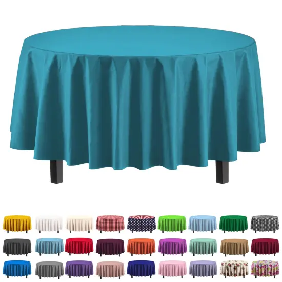 Exquisite Disposable Round Plastic Tablecloths &ndash; 12 Pack 84" Disposable Table Cloths &ndash; Indoor/Outdoor Party Tablecloth &ndash; Round Plastic Table Cover for Events & Party Supplies Turquoise {2}