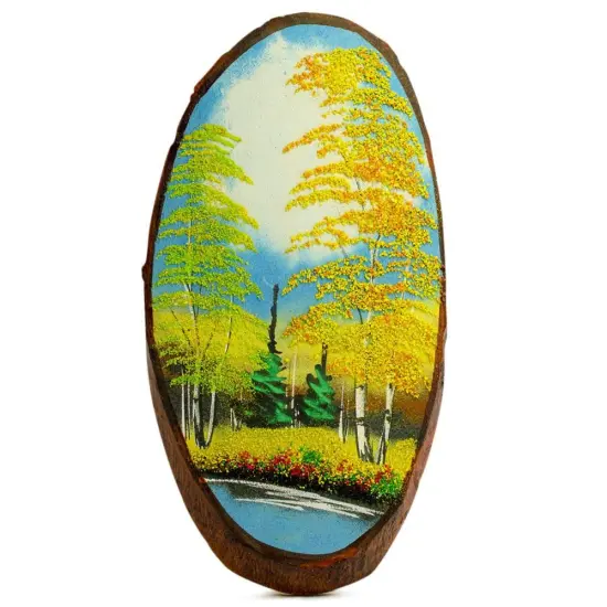 Autumn in the Forest Woodcut Painting Wall Art Plaque 15 Inches {1}