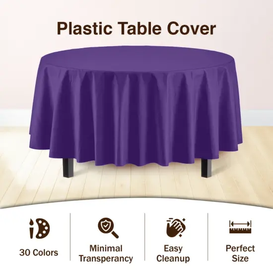 Exquisite Disposable Round Plastic Tablecloths &ndash; 6 Pack 84" Disposable Table Cloths &ndash; Indoor/Outdoor Party Tablecloth &ndash; Round Plastic Table Cover for Events & Party Supplies Purple {5}