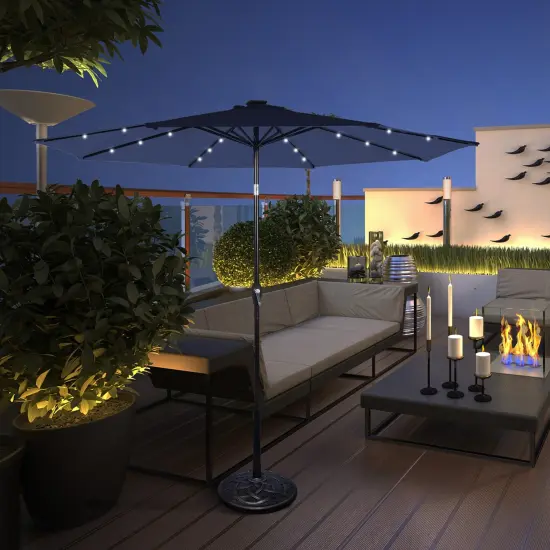 Costway 9 FT Patio Solar Umbrella LED Patio Market Steel Tilt with Crank Outdoor Navy {4}
