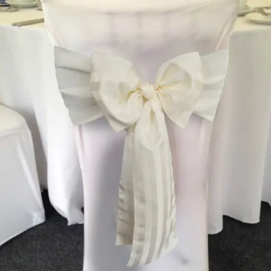 10 Pieces Ivory Striped Jacquard Polyester Chair Sashes 7.5"x108" for Elegant Events {2}