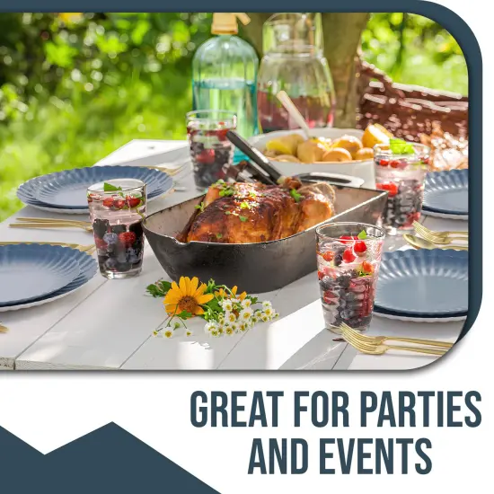 Earthtrends Scalloped Paper Plates 8.5 Inch & 10.5 Inch Dinner Plate Set &ndash; Fancy Disposable Plates for Party, Wedding, Birthday, Baby Shower &ndash; Large & Small Paper Plate Set for Parties, Events, Catering &ndash; ElegantFloral Design Slate Blue 80 {6}