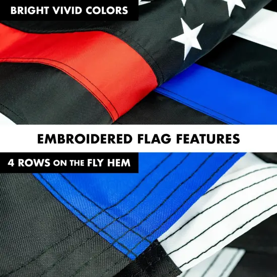 G128 - 5 Feet Tangle Free Spinning Flagpole (Black) Thin Blue&Red Line Flag Brass Grommets Embroidered 2x3 ft (Flag Included) Aluminum Flag Pole {5}