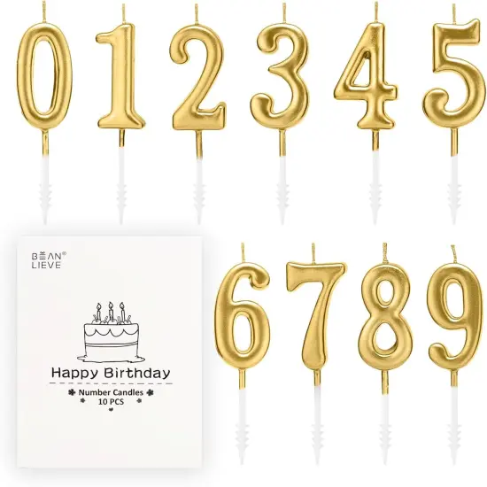 10-Pieces Numeral Birthday Cake Candles (Champagne Gold) {1}