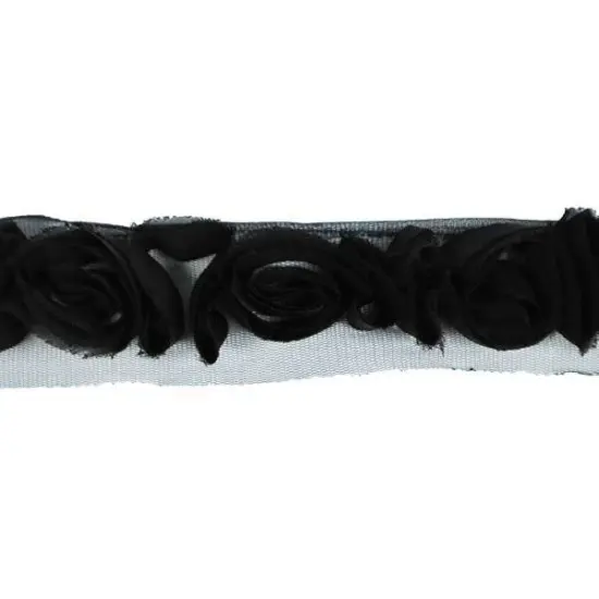 5 yards of Organza Roses on Net Trim | 5 yard cut Black {1}
