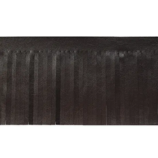 5 Yards of 4" Glossy Finish Vegan Leather Fringe Trim | 5 yard cut Dark Brown {1}