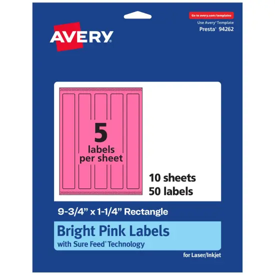 Avery Bright Pink Paper Labels, 9.75" x 1.25" Rectangle {7}