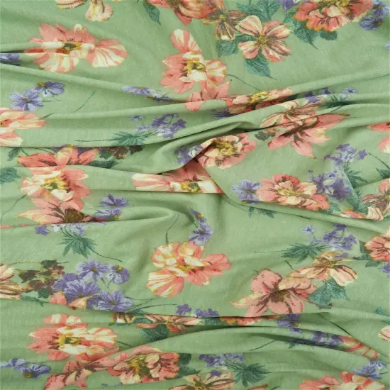 Vintage Floral Knit Fabric Soft Stretch Flower Print, 58/60" Wide SAGE {1}