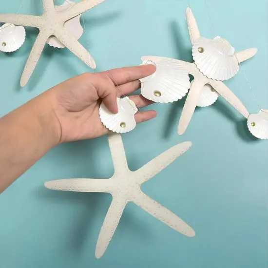 White Finger Starfish Sea Shell Garland Ocean Coastal Nautical Party {2}