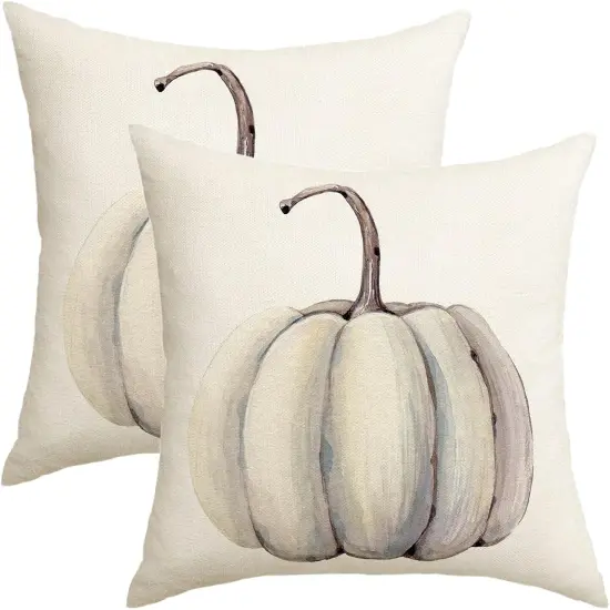 Set Of 2 Fall Decorations White Pumpkin Throw Pillow Covers 20x20 {1}
