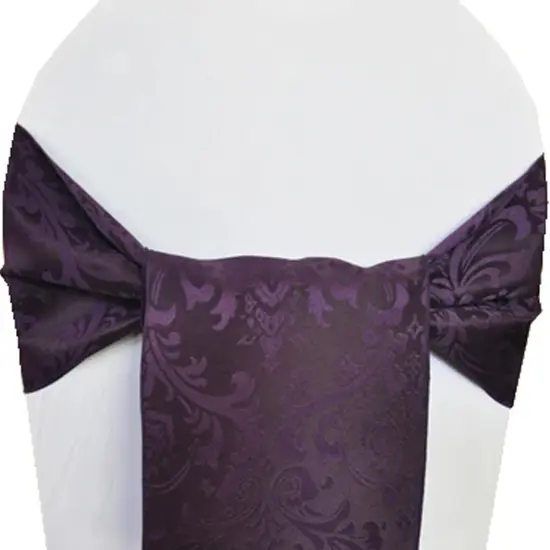10 Pieces Eggplant Floral Damask Jacquard Chair Sashes 7.5 x 108 Inches {4}