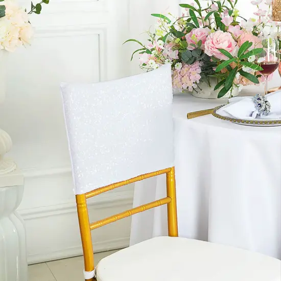 1 Piece White Sequin Spandex Chair Cap 13.5 inch by 10 inch Wedding Decor {2}