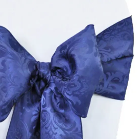 10 Pieces Navy Blue Floral Damask Jacquard Chair Sashes 7.5 x 108 Inches {5}
