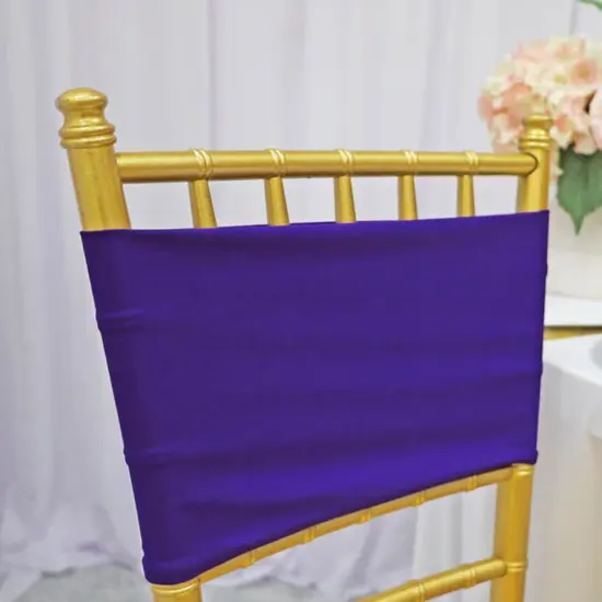 10 Pieces Stretchy Regency Purple Spandex Chair Bands for Banquet Chairs 7 x 13 Inches {4}