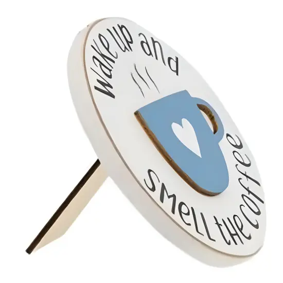 Wooden Round Signs with Easel Stand, Coffee and Rooster Cut-Out 2 Asstd. {6}