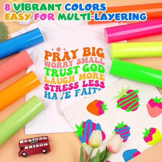 Neon HTV Heat Transfer Vinyl 8 Neon Sheets {2}