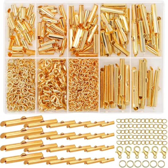 All Size Slider Clasp for Beading Slide Tube Cord for Jewelry Making (Gold) {1}