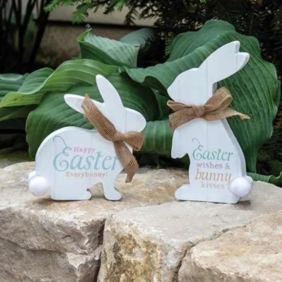 2 Asstd. Easter Bunny Wooden Sitter with Pastel Script for Seasonal Decor {2}