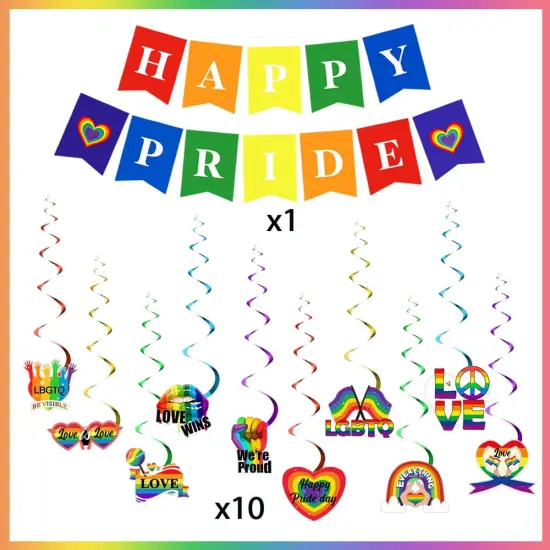 Pride Decorations- Rainbow LGBTQ Party Favors Happy Pride Month Banner {5}