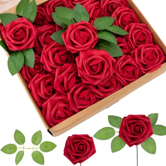 100Pcs Red Fake Roses Artificial Flowers Bouquets {1}