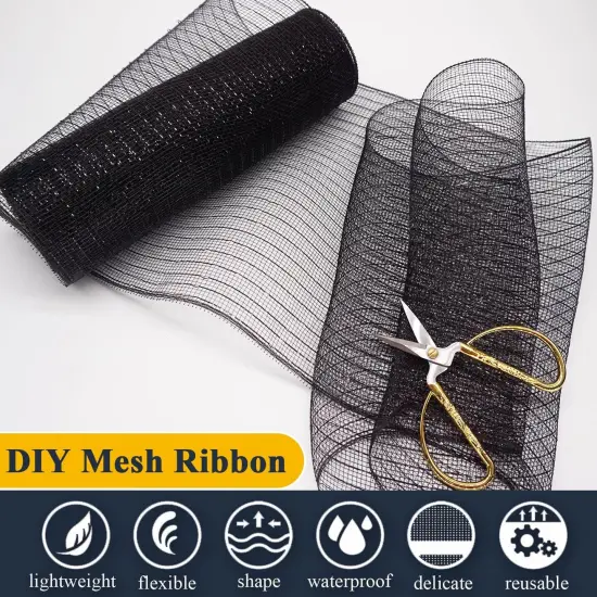2 Pcs Black Deco Mesh Ribbon Rolls 10 Inch 10 Yards(30 ft) Decorative Mesh Fabric with Foil {3}
