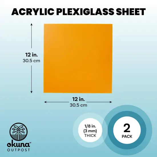 2-Pack Opaque Cast Acrylic Sheet, 1/8-Inch Thick 11.75x11.75-Inch Square Plastic Tiles for Wall Decorations, Laser Cutting, Arts and Crafts, and Custom Signs for Cafes and Boutiques (Orange) {4}
