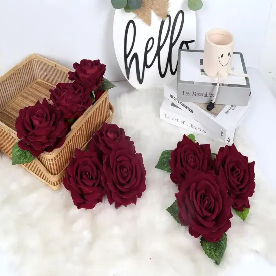 Burgundy Velvet Rose 5" Large Roses Artificial Flowers Bouquets {2}