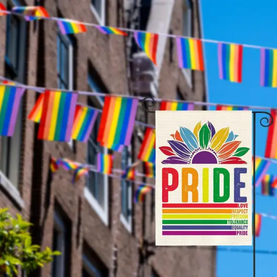 Pride Rainbow Garden Flag 12x18 Inch Double Sided, LGBTQ+ Community Progress Yard Outdoor Flag {3}