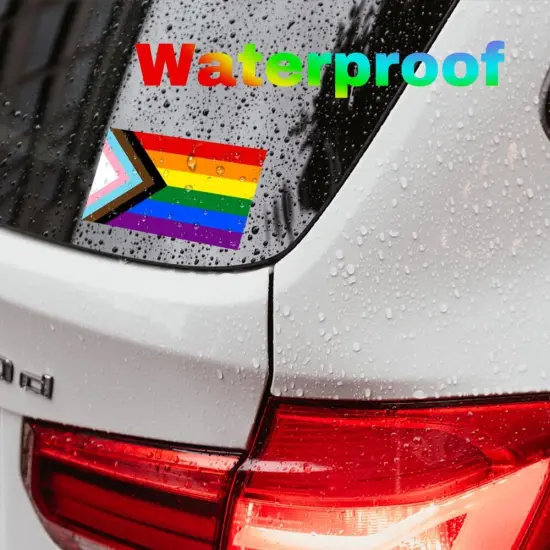 4 Pcs Progress Pride Rainbow Flag Reflective Stickers, 5 x 3 Inches Support LGBTQ+ Bumper Stickers for Cars, Trucks,Laptops, Motorcycle and Helmet. {3}