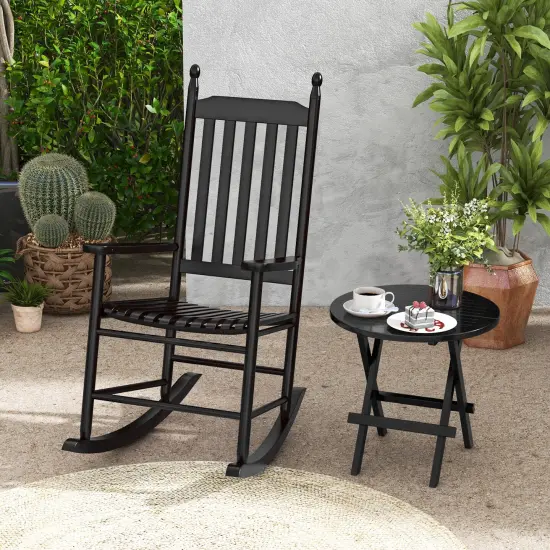 Acacia Wood Rocking Chair with Ergonomic Seat & Gentle Rocking Motion Black {2}