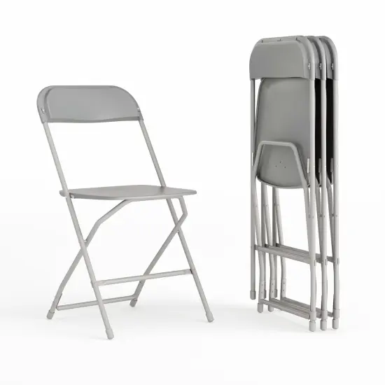 Emma and Oliver Plastic Folding Chair - 4 Pack 650LB Weight Capacity Grey {2}