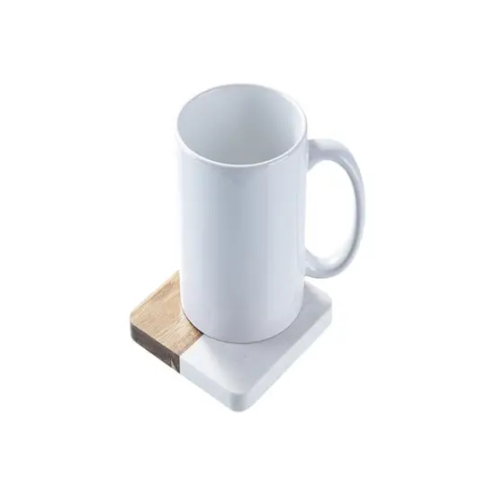 Craft Express 4 Pack Engravable Square Marble and Wood Coasters &ndash; 4"x4" Laser-Ready {4}